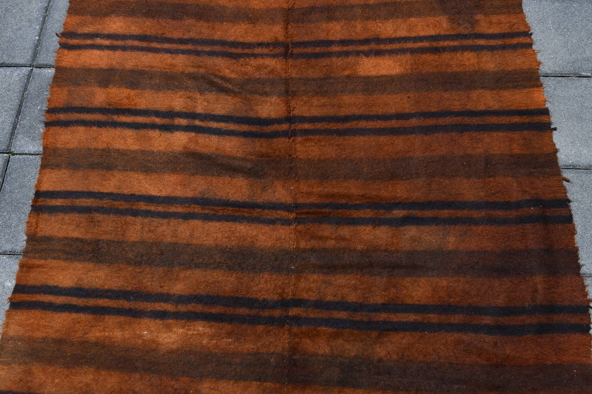 Vintage Moroccan Wool Rug, Minimalist Striped Berber Rug, 146x220