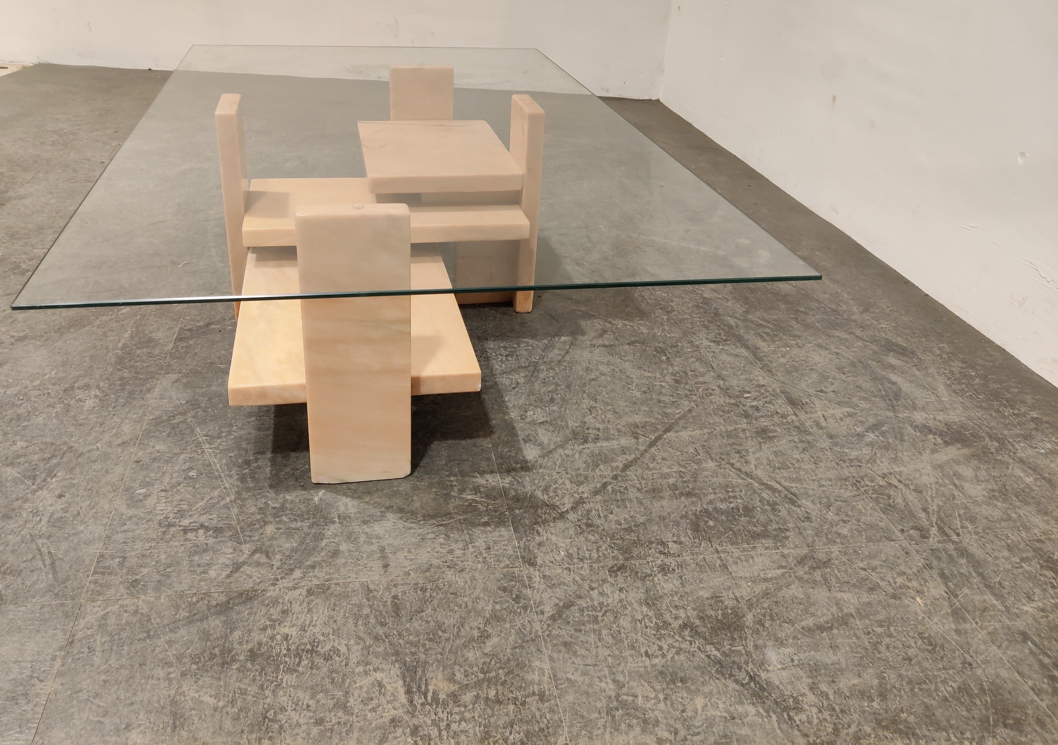 Pink marble coffee table by Willy Ballez, 1970s