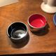 2 vintage ashtrays Isamu Kenmochi space age black and red Japan 1960