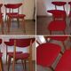 Set of 4 Vintage Chairs – 50s/60s Design – Red Faux Leather – Stackable