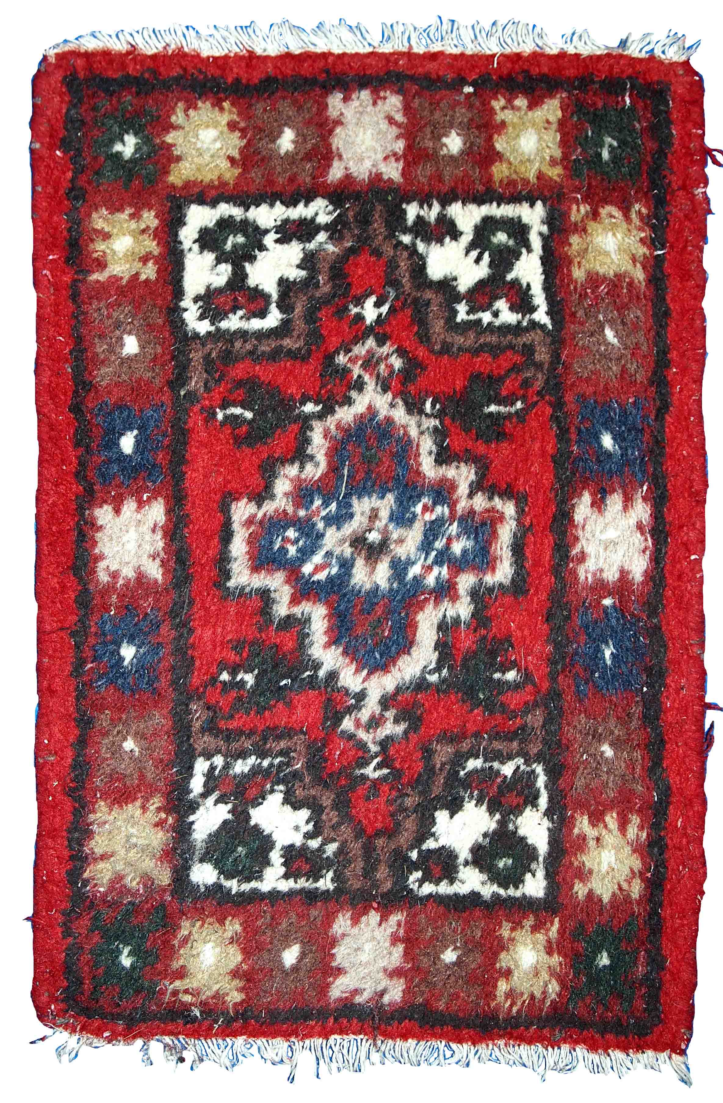 Vintage persian hamadan handmade carpet 1.3' x 1.9' (40cm x 59cm) 1970s, 1c762