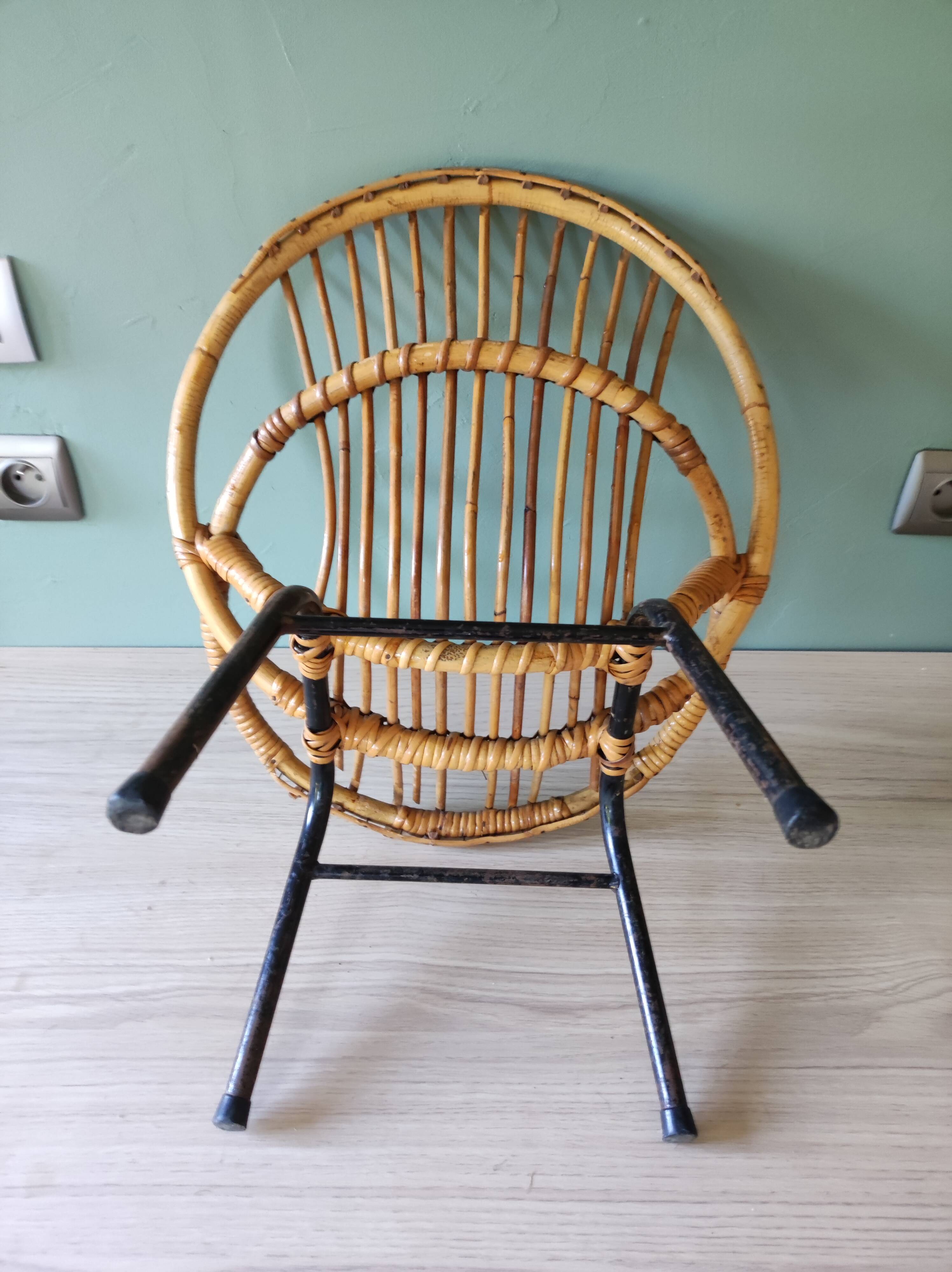 Chair armchair shell child steel rattan bamboo vintage