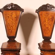 pair of stools in walnut and marquetry - 19th century