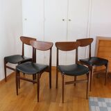 4 Scandinavian chairs in solid wood and black imitation leather