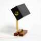 Beautiful small Mid Century Modern metal and brass table lamp with teak bas