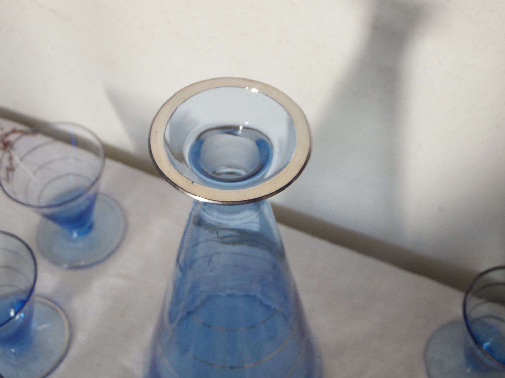 Service a liqueur verre bleu et argent vintage 50's