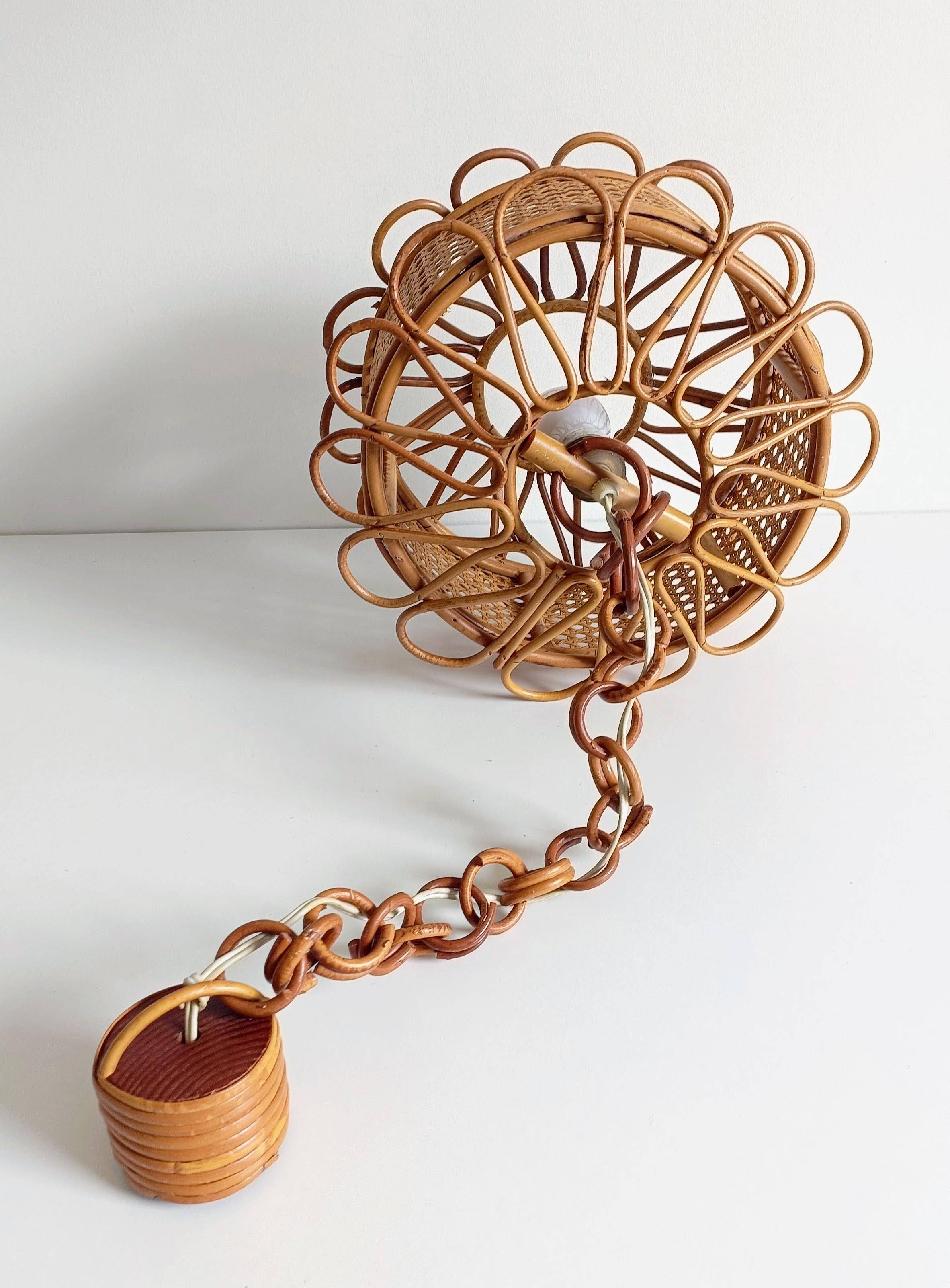 Handcrafted Bamboo and Rattan Pendant Lamp, Spanish Modernist, 1960s