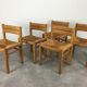 Set of 5 chairs in wood and straw, 60s