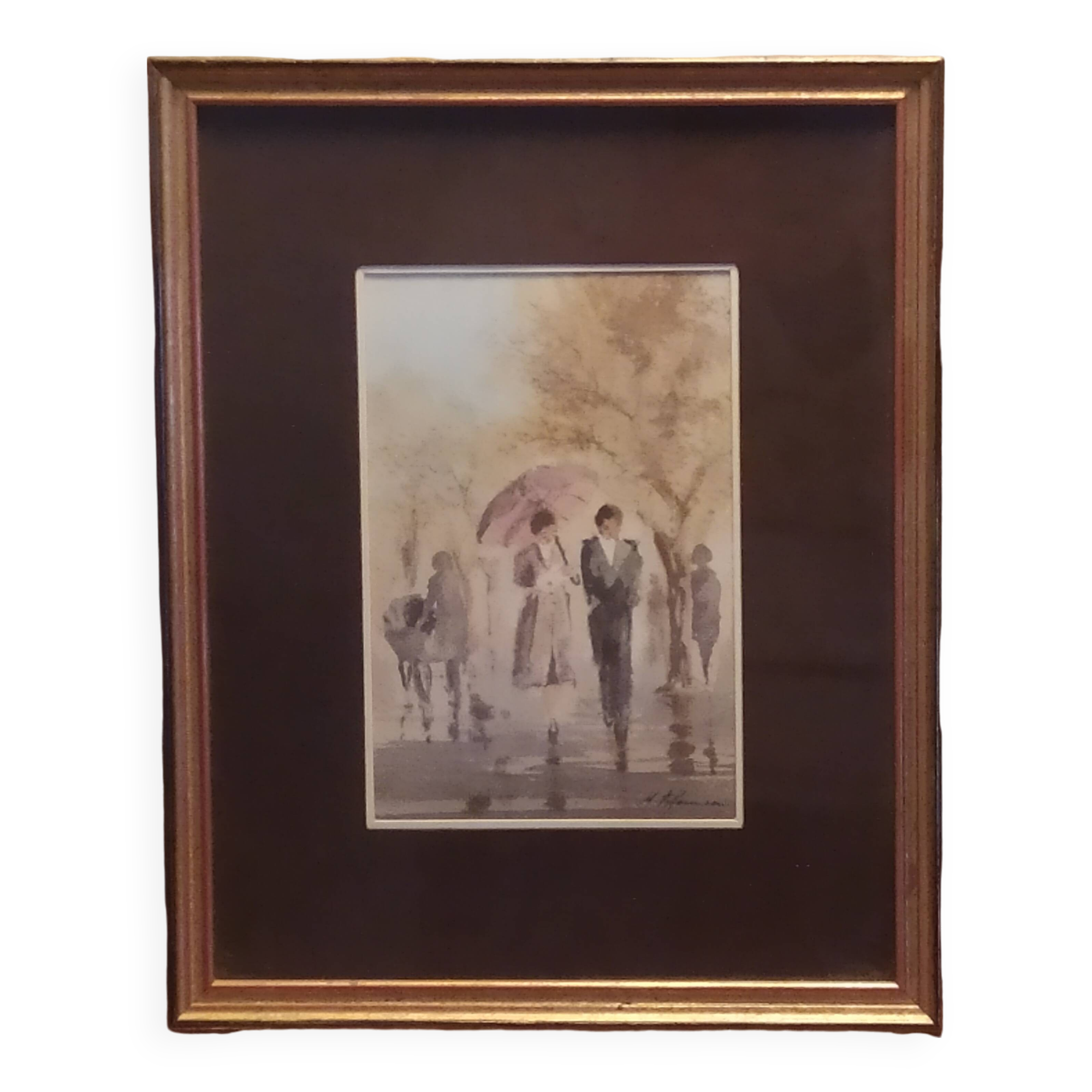 aquarelle signée Maurice Fillonneau (1930-2000) intitulée la Pluie