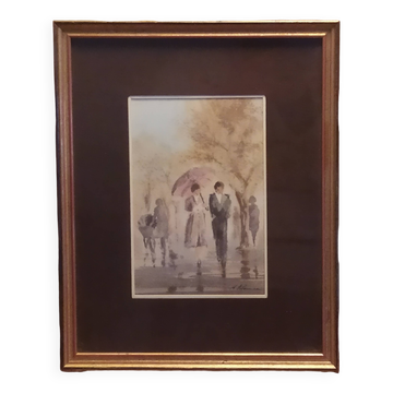 watercolour signed Maurice Fillonneau (1930-2000) titled The Rain
