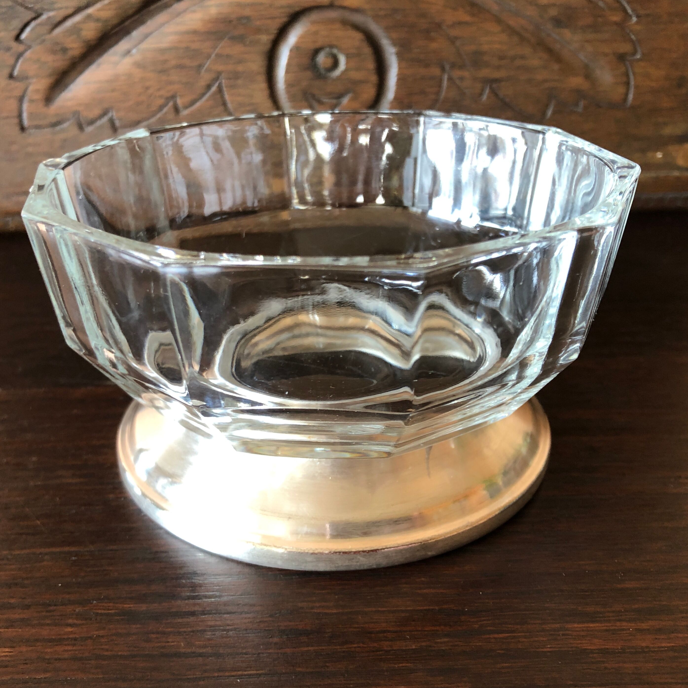 Cut, cup, pocket empty, art deco style, on piedouche silver metal Italy