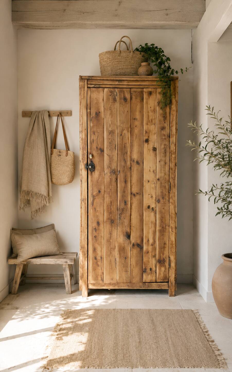 Grande bonnetière ancienne en bois massif – Pièce authentique