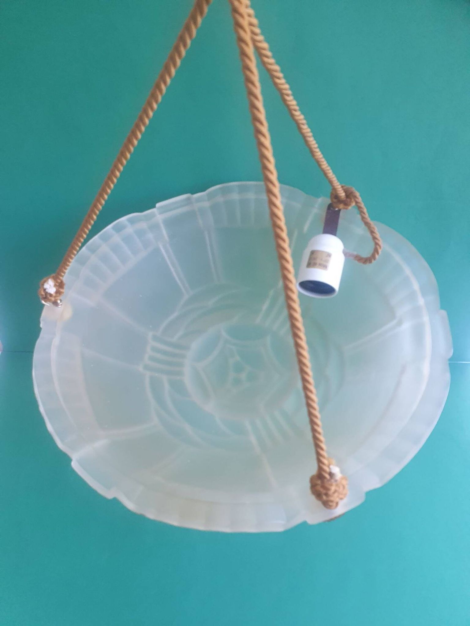 Pressed glass basin pendant light with Art Deco floral decoration Artistar France