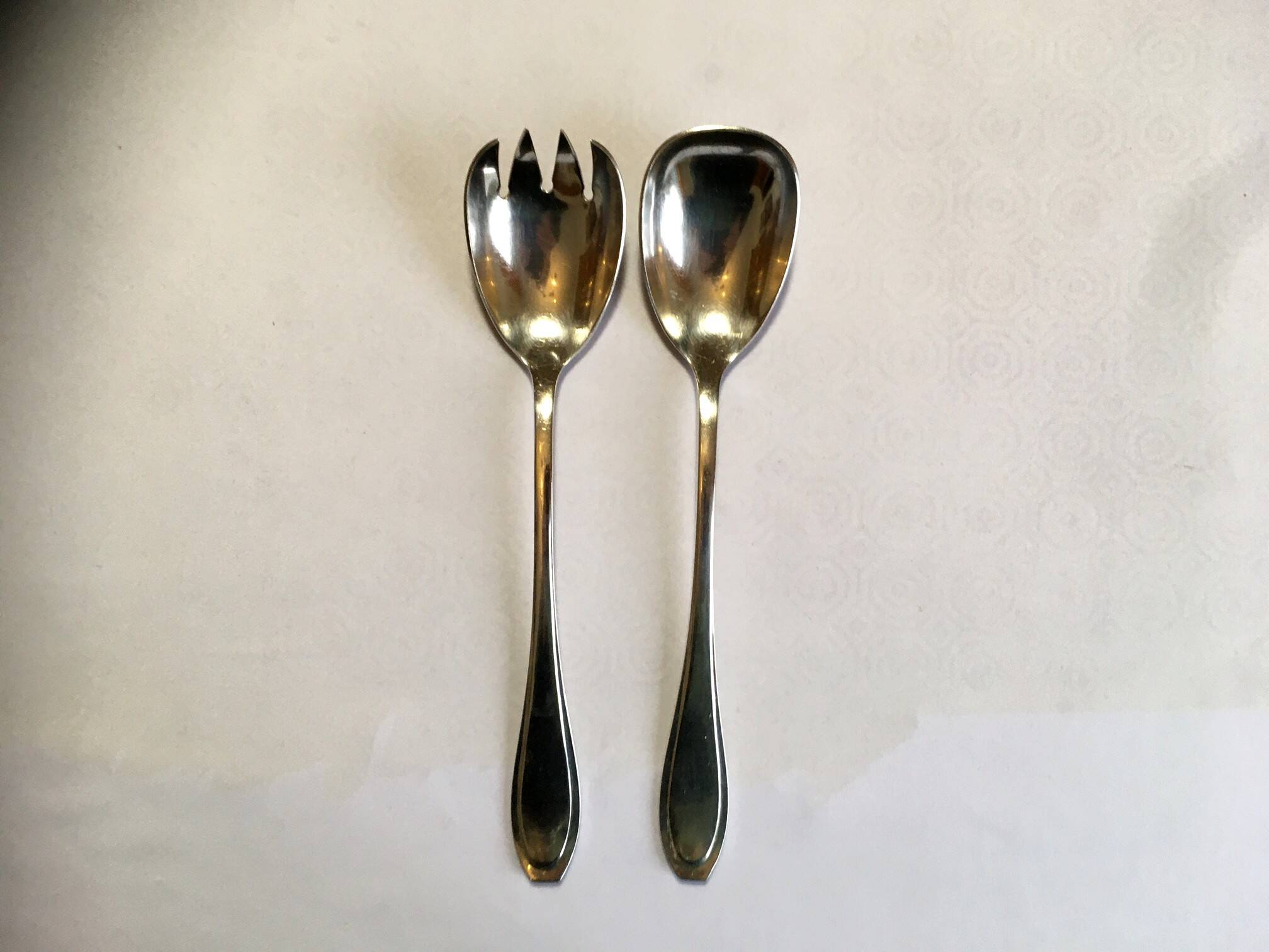 Pair of Art Deco style silver plated salad servers