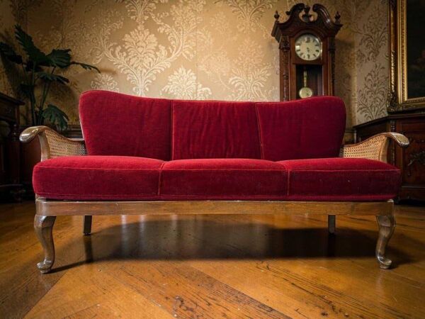 Fauteuil/canapé/salon baroque vintage rouge vin avec cannage