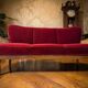 Vintage red wine baroque armchair/sofa/lounge with caning