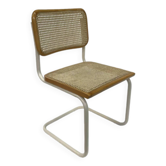 Cesca chair b32 model in white and wood by Marcel Breuer