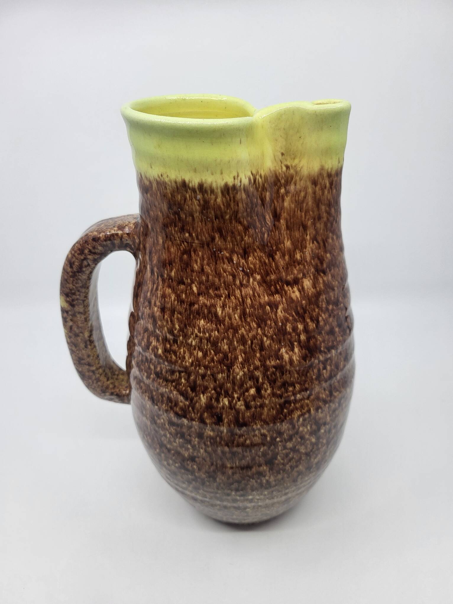 Pichet Pottery from Accolay in glazed ceramic, Brown and Yellow, France 1970.