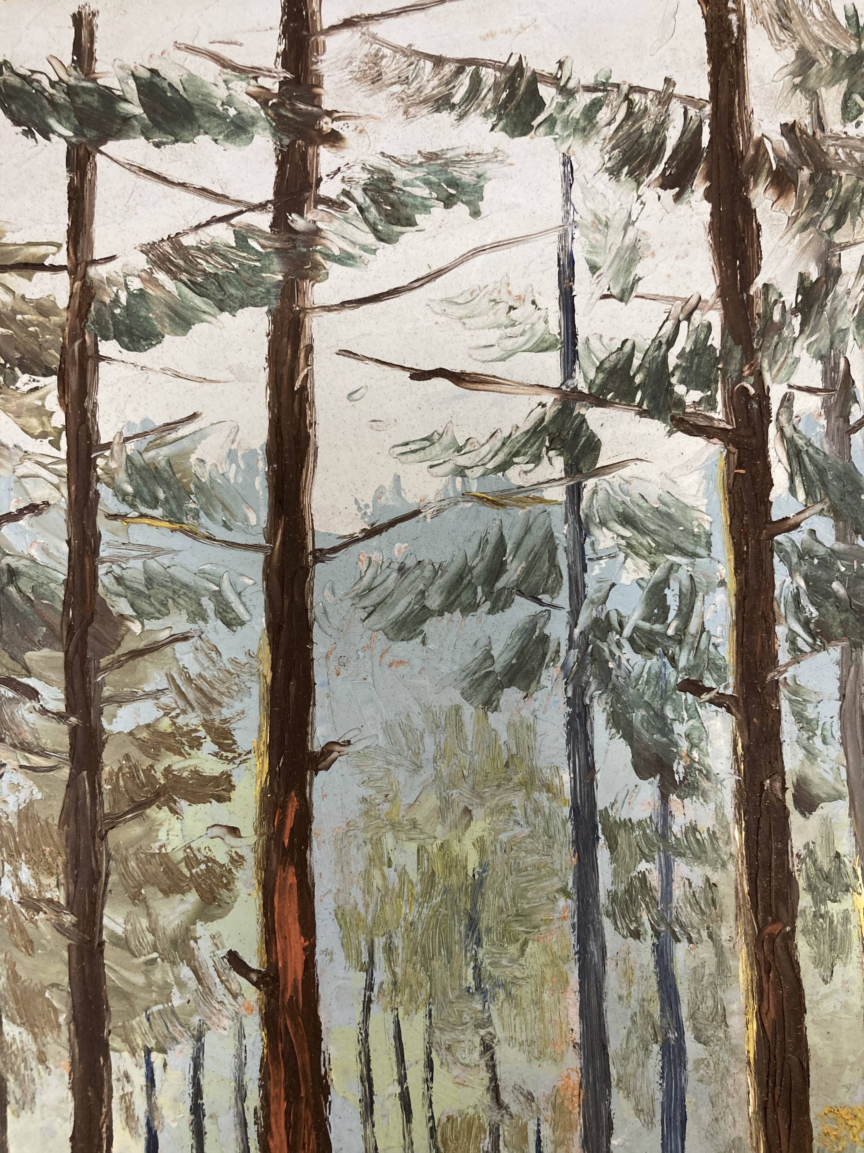 Oil on vintage wooded landscape panel