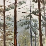 Oil on vintage wooded landscape panel