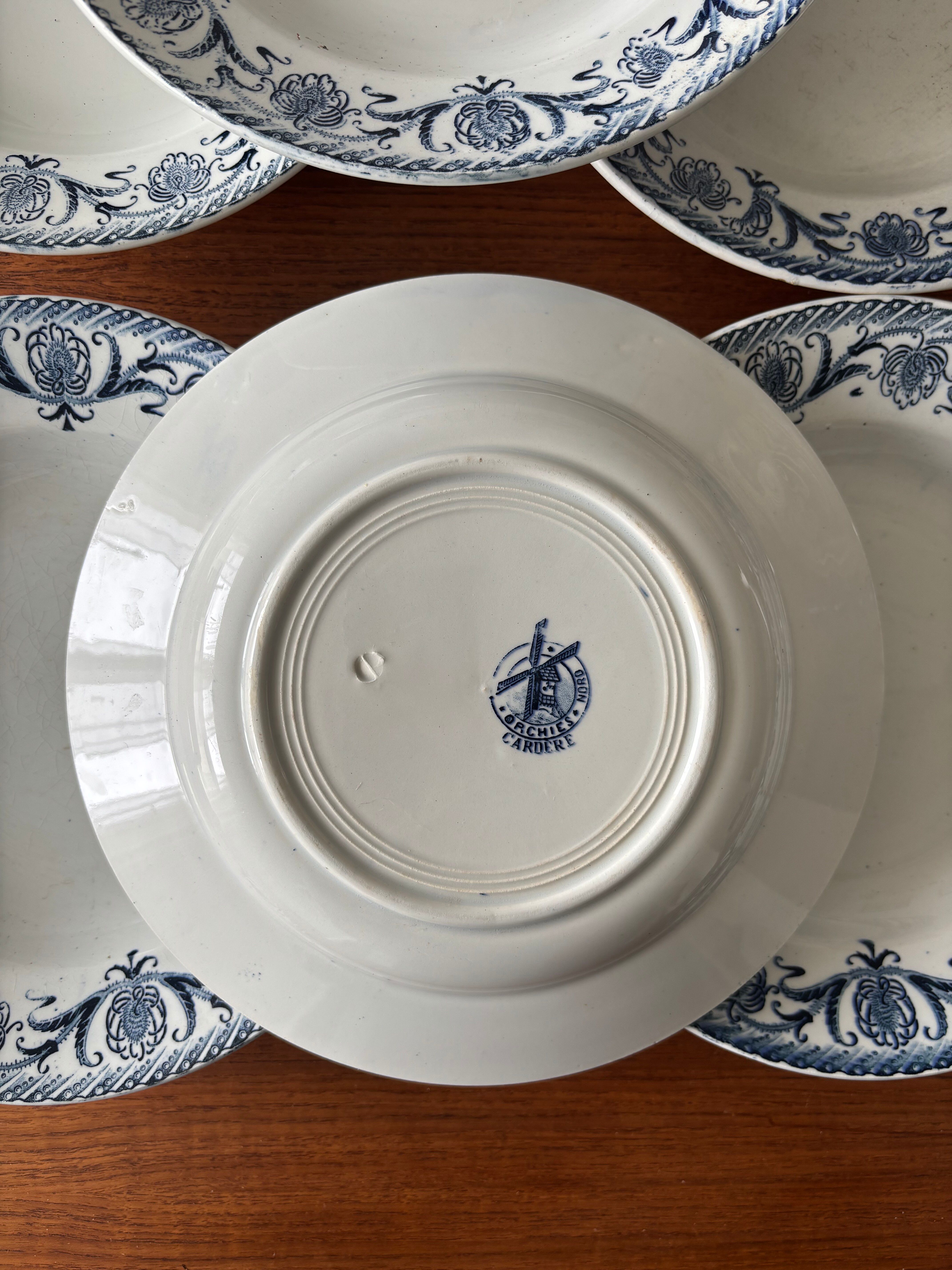 Set of 6 deep plates, ironstone, Moulin des Loups model Cardèr.