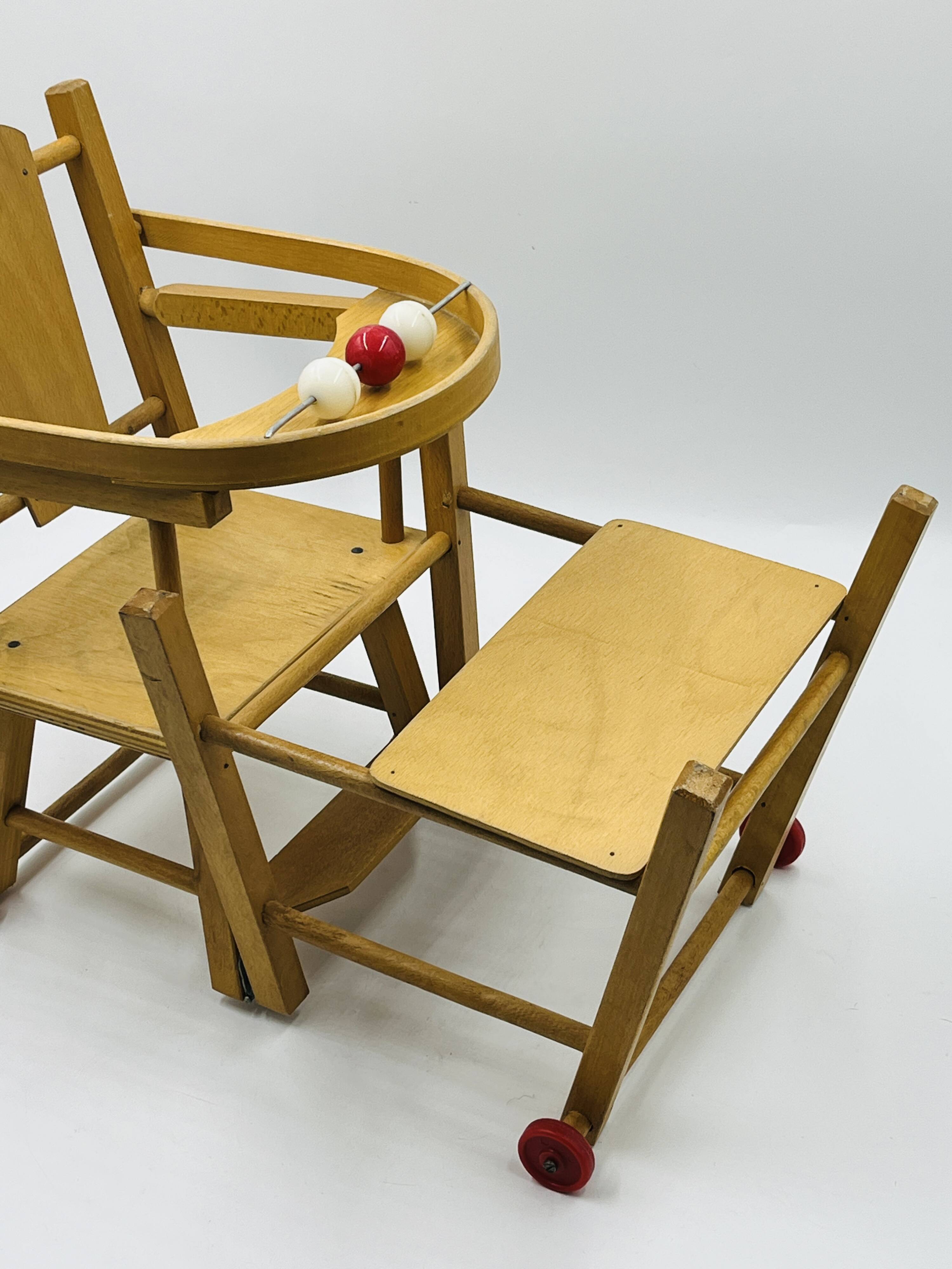 Vintage wooden doll high chair convertible into a walker