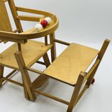 Vintage wooden doll high chair convertible into a walker
