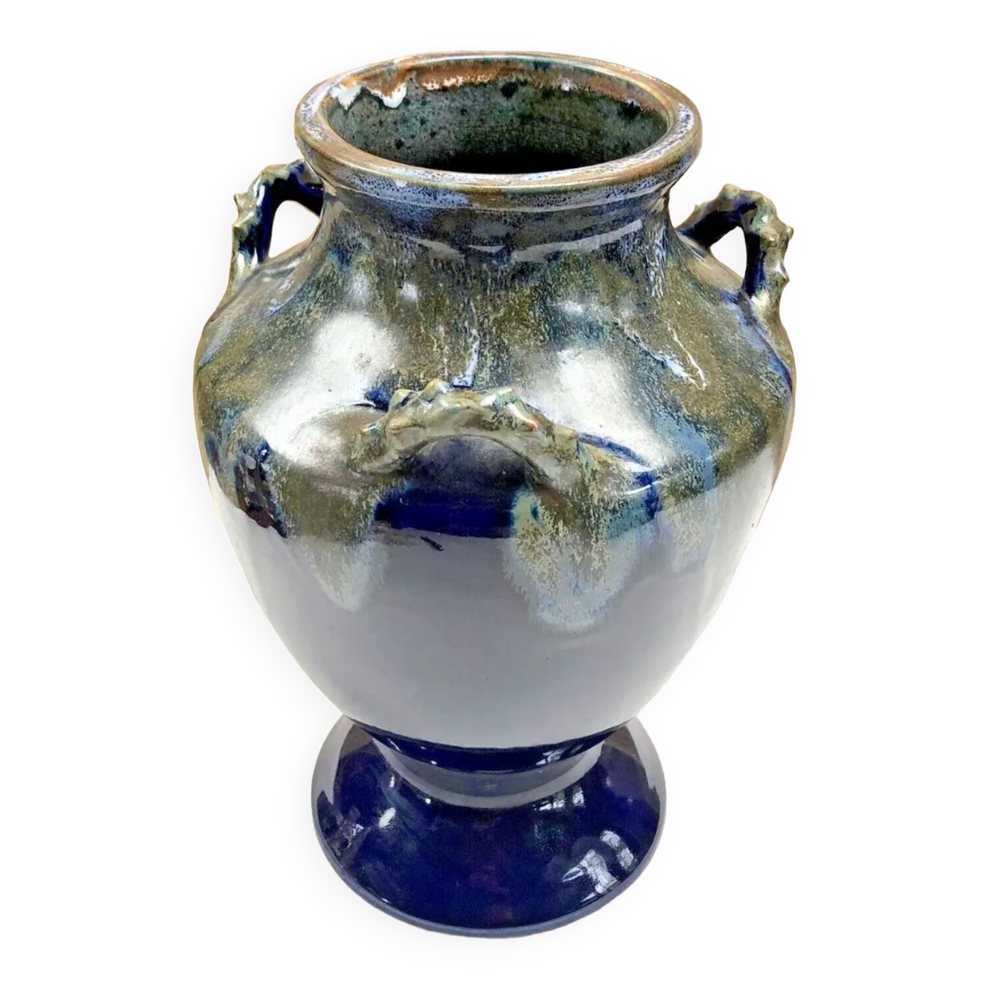 Ancien vase grès signé Maure Lebret de Ligers Puisaye triple anses