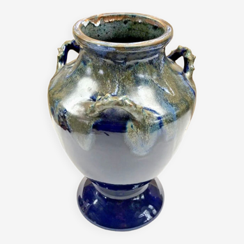 Ancien vase grès signé Maure Lebret de Ligers Puisaye triple anses
