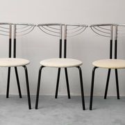 Set of 6 vintage chairs in chromed metal and white fabric, 1980s modernism