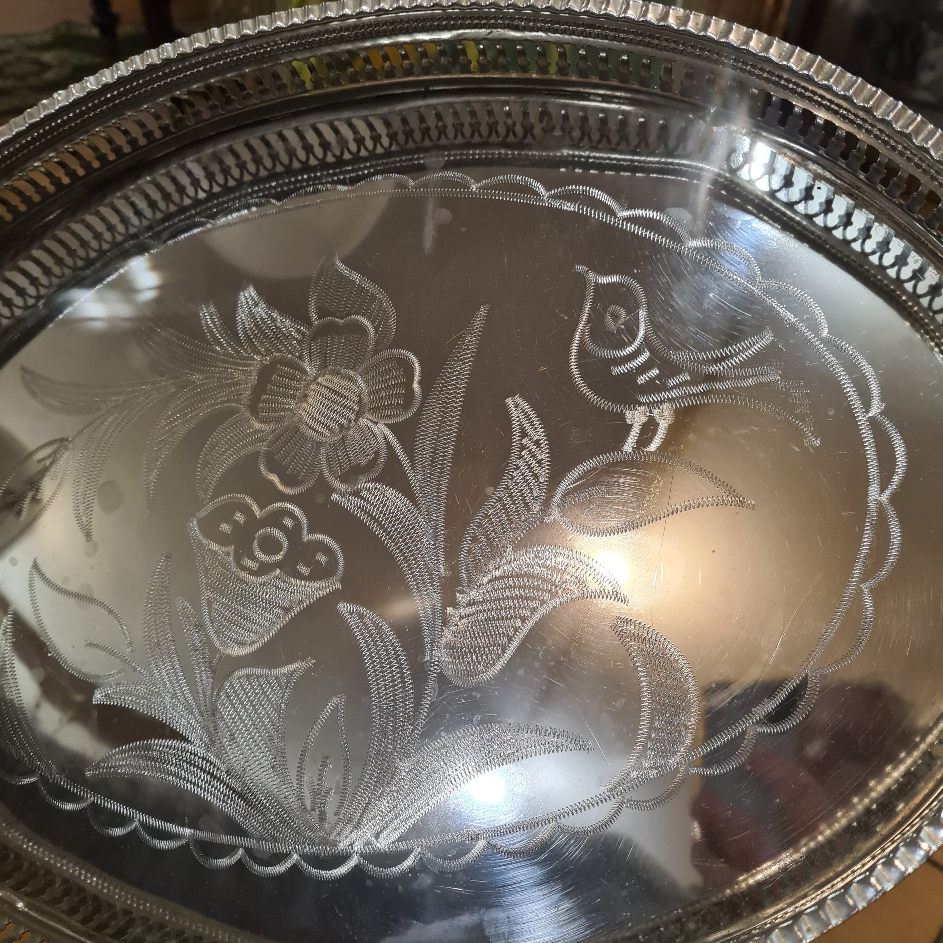 Silver metal serving tray