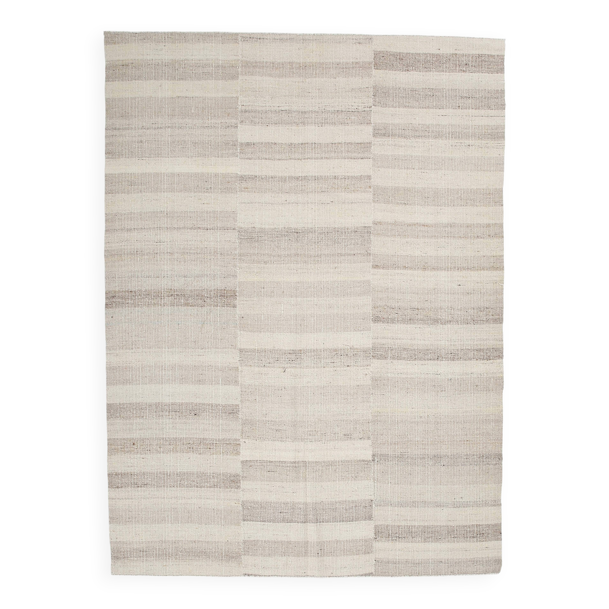 Striped Pattern Brown & Cream Vintage Kilim Rug, 220x300Cm