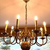 Lustre 8 branches laiton et porcelaine