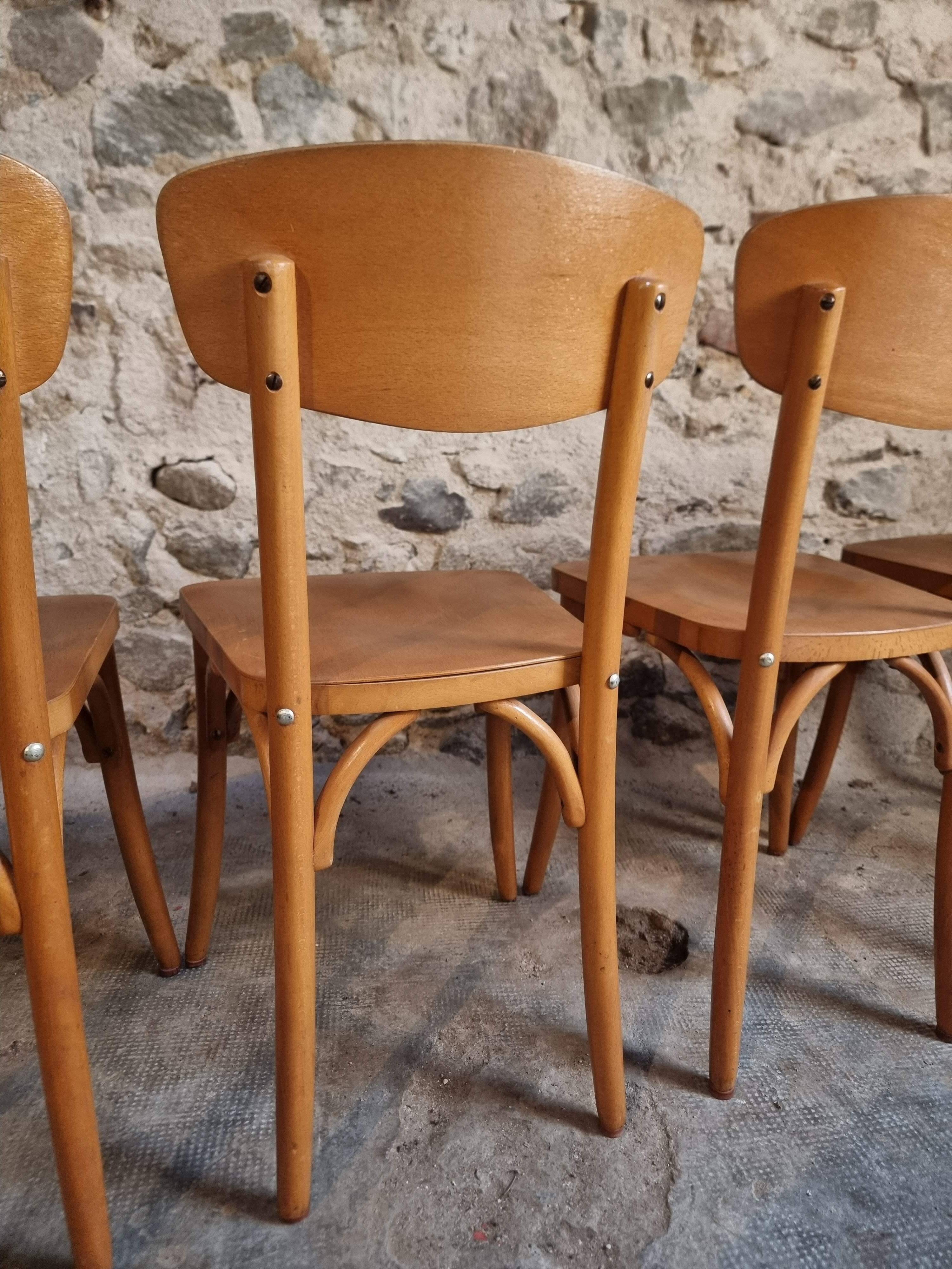 Ensemble de 6 chaises bistrot françaises vintage en bois courbé par Luterma, vers 1950–1970