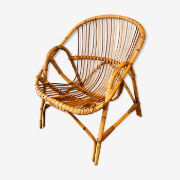 Fauteuil corbeille en rotin années 60