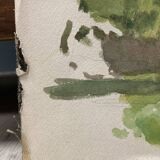Aquarelle paysage demeure ancienne