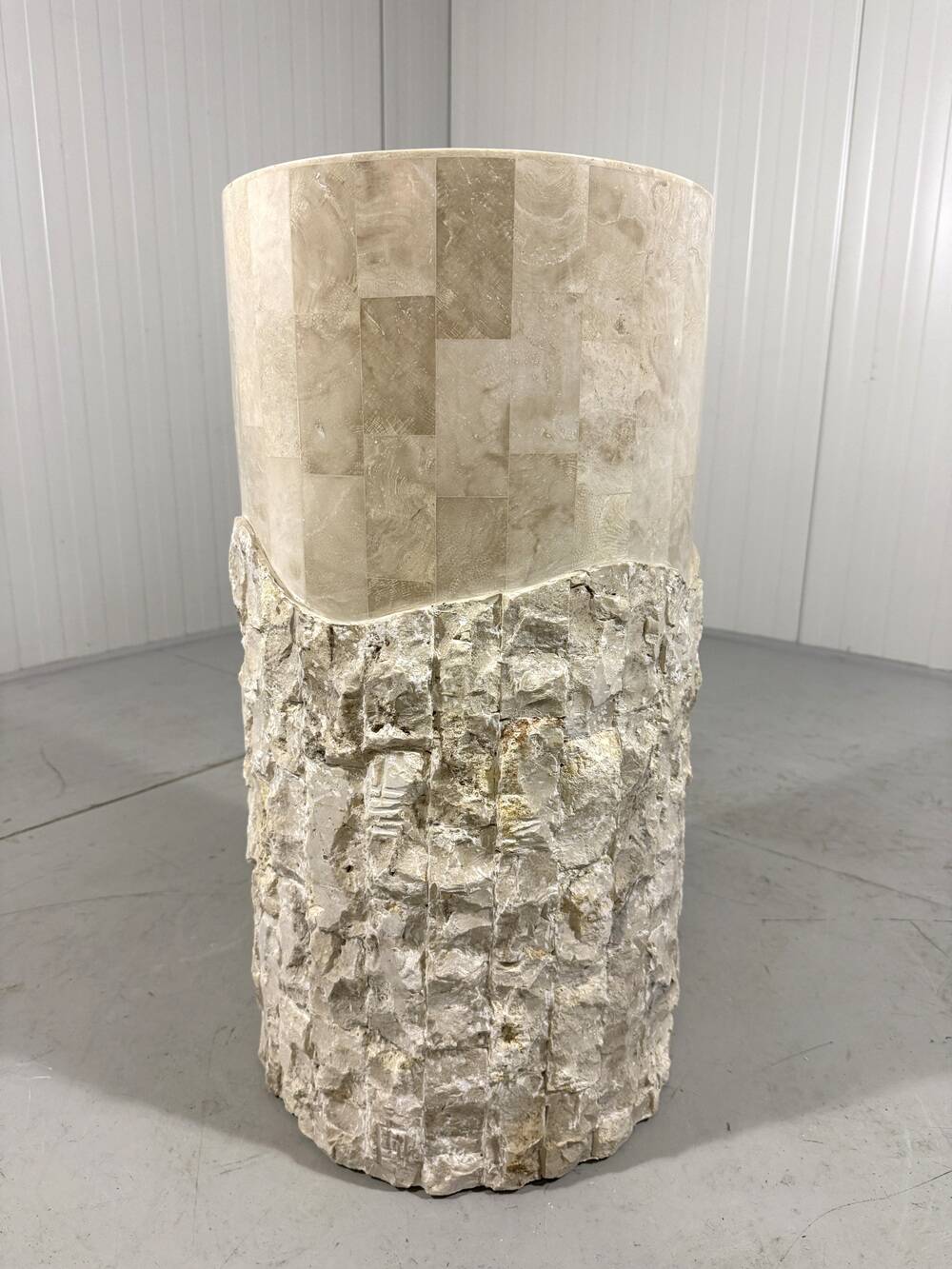 Travertine mactan stone columns & vase 1980’s