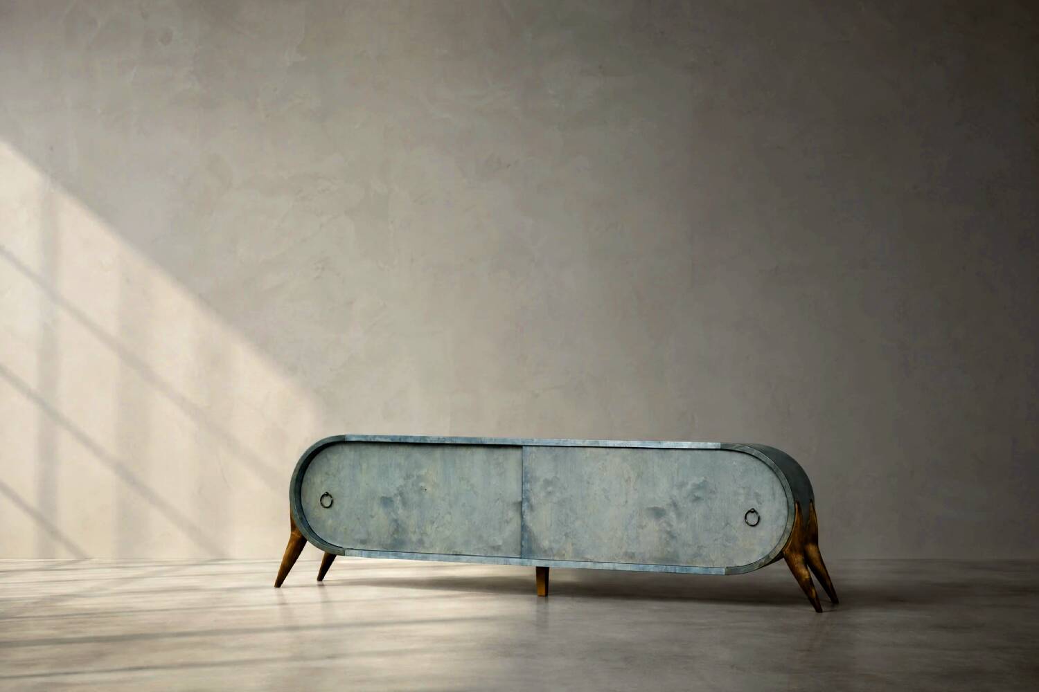 Mid-Century Modern Italian Turquoise Streamline Wood Sideboard, 1960s