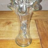 Glass vase with pewter floral decor