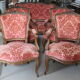 Louis XV style rocaille lounge, 4 armchairs and a bench seat