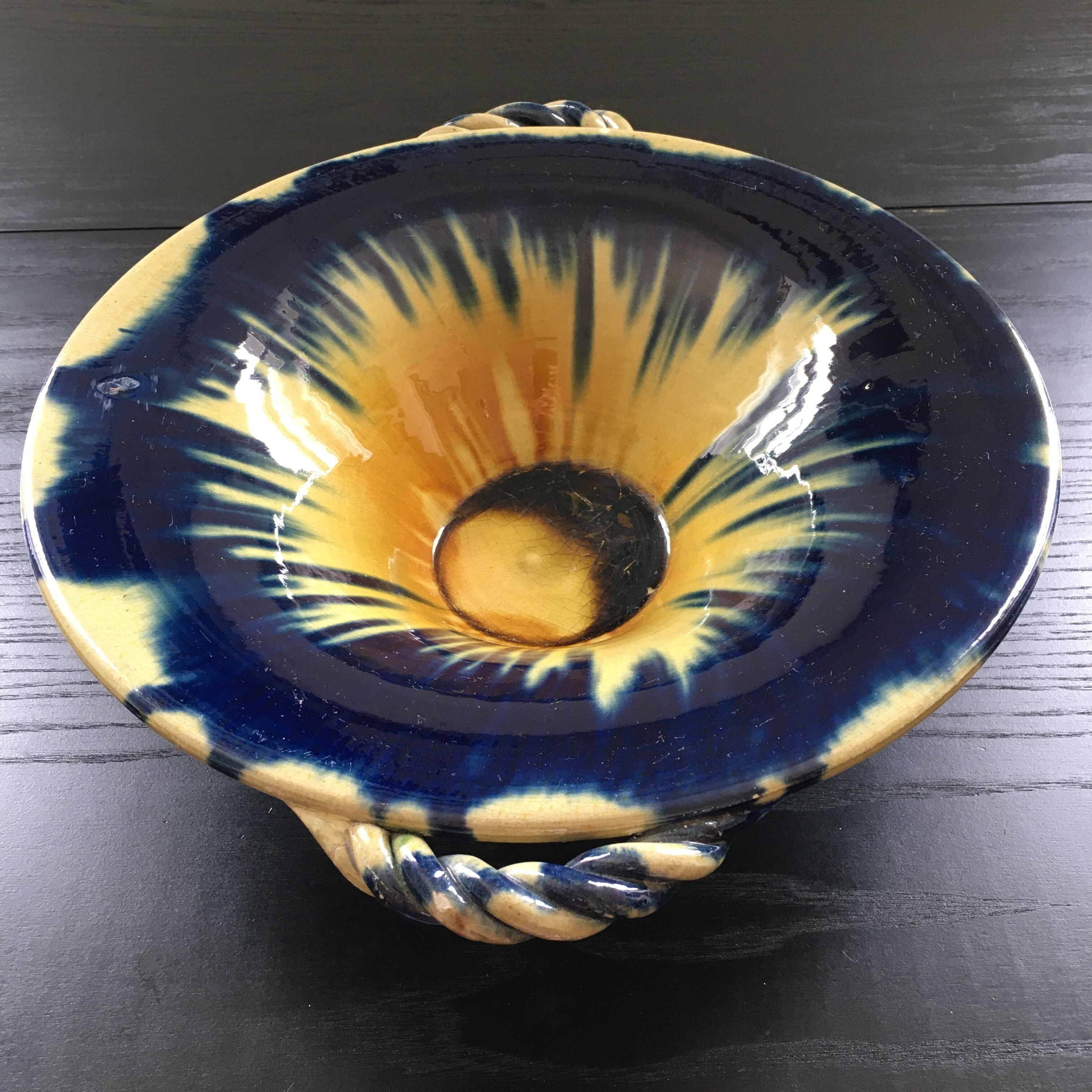 Yellow and blue flamed Vallauris cup