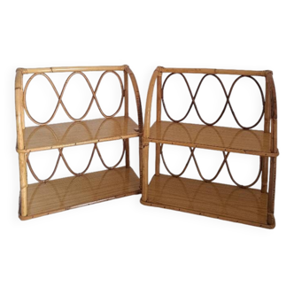 Pair of bamboo wall shelves