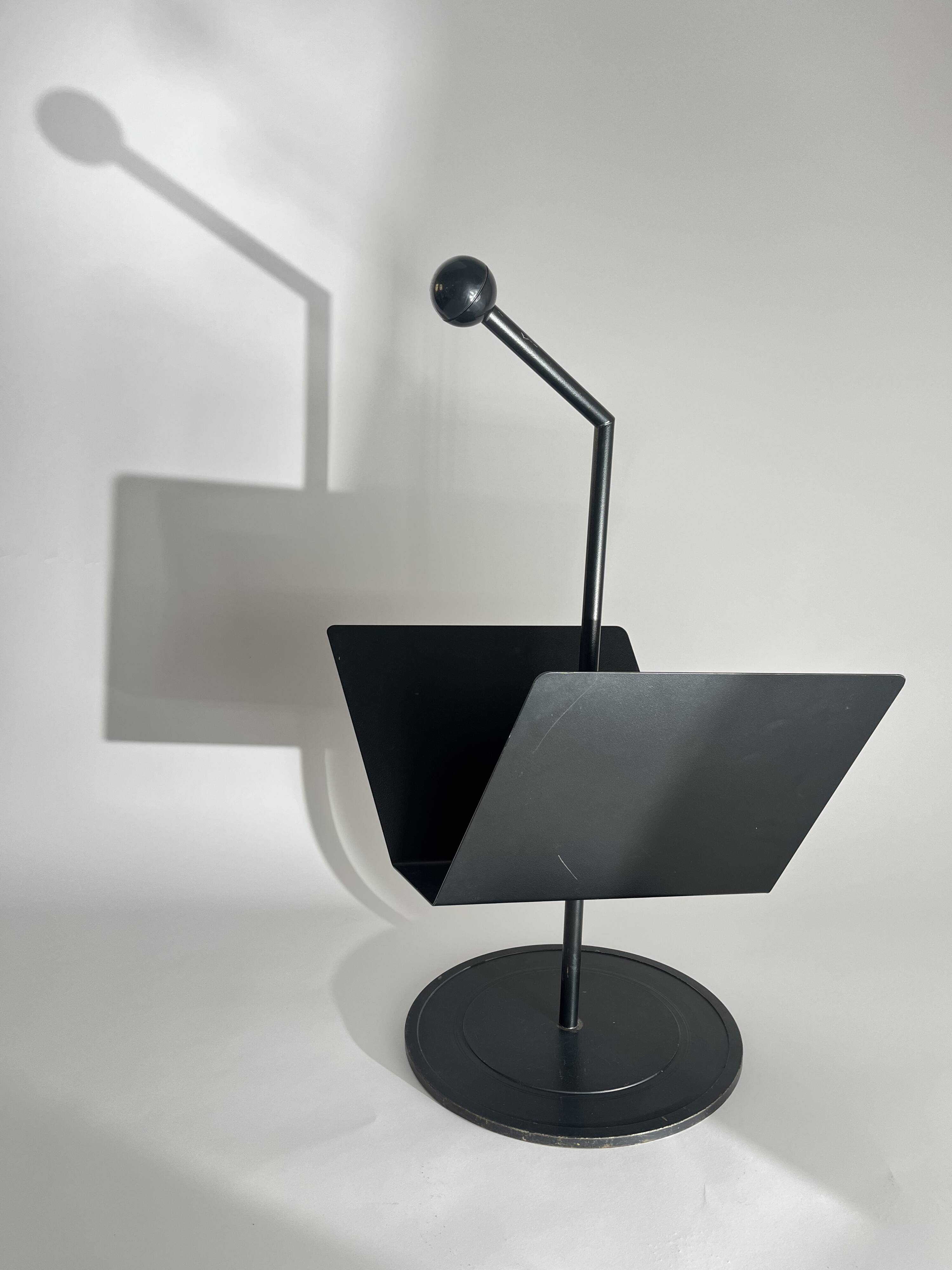 Vintage Postmodernist Black Metal Magazine Rack, Italy, 1980s