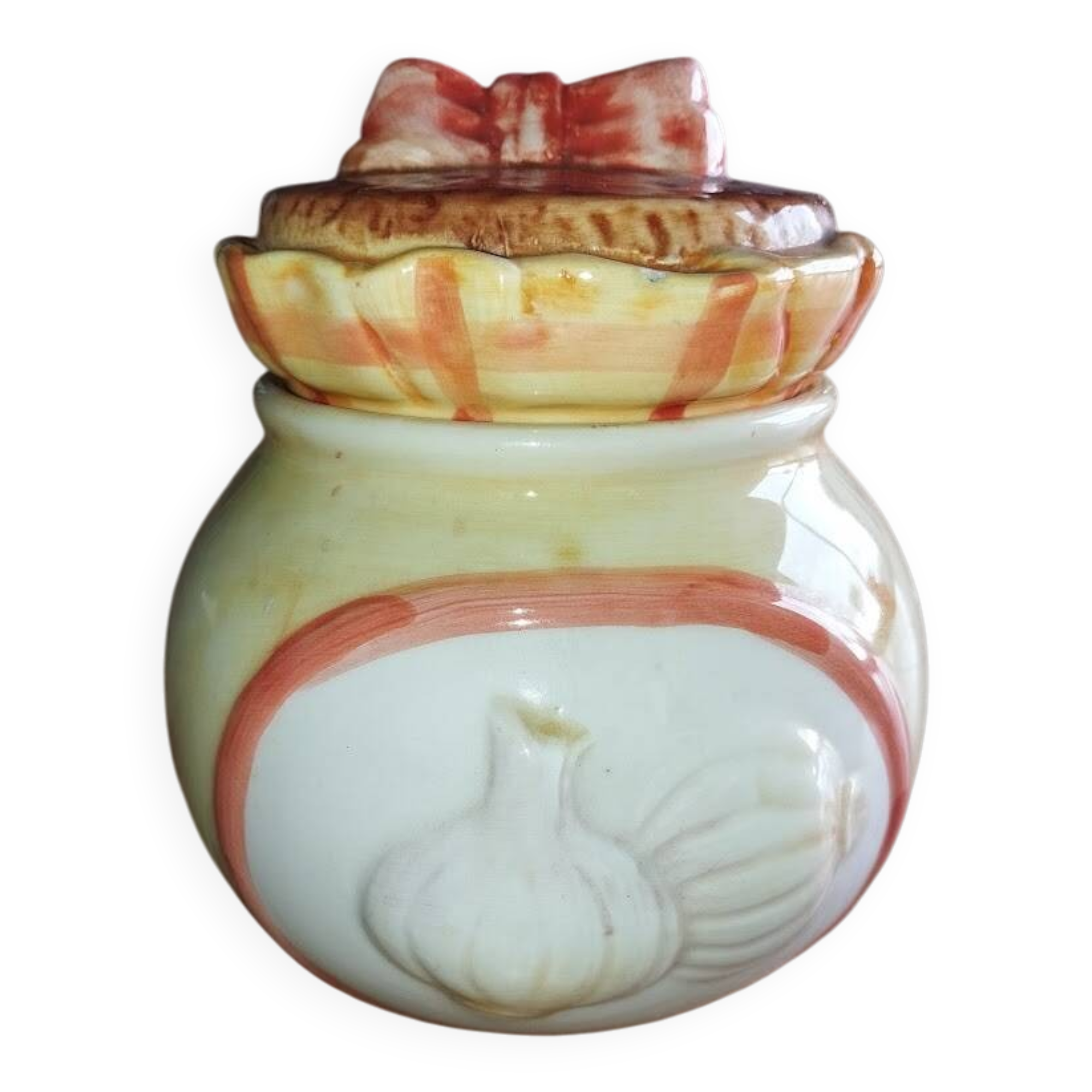 Vintage garlic pot in ceramic majolica – 1950s