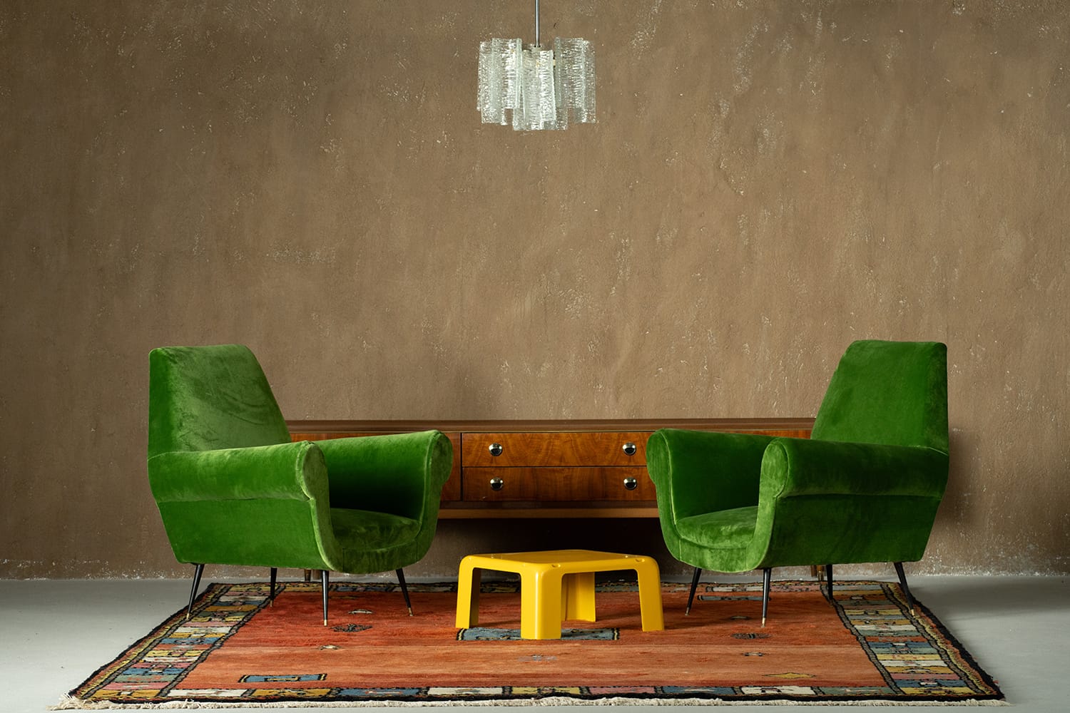 Green velvet armchairs by Gigi Radice, Italy 1950s set of 2