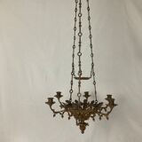 Neo Gothic church chandelier in gilded bronze with 6 burners 19 th