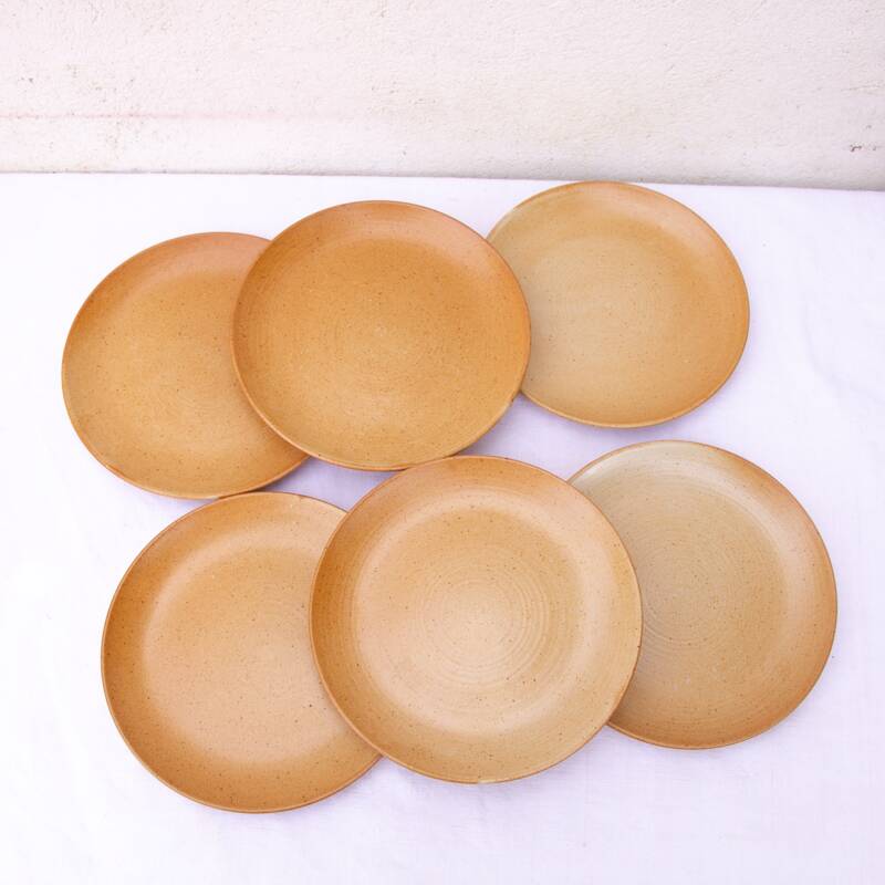 6 village stoneware dessert plates France