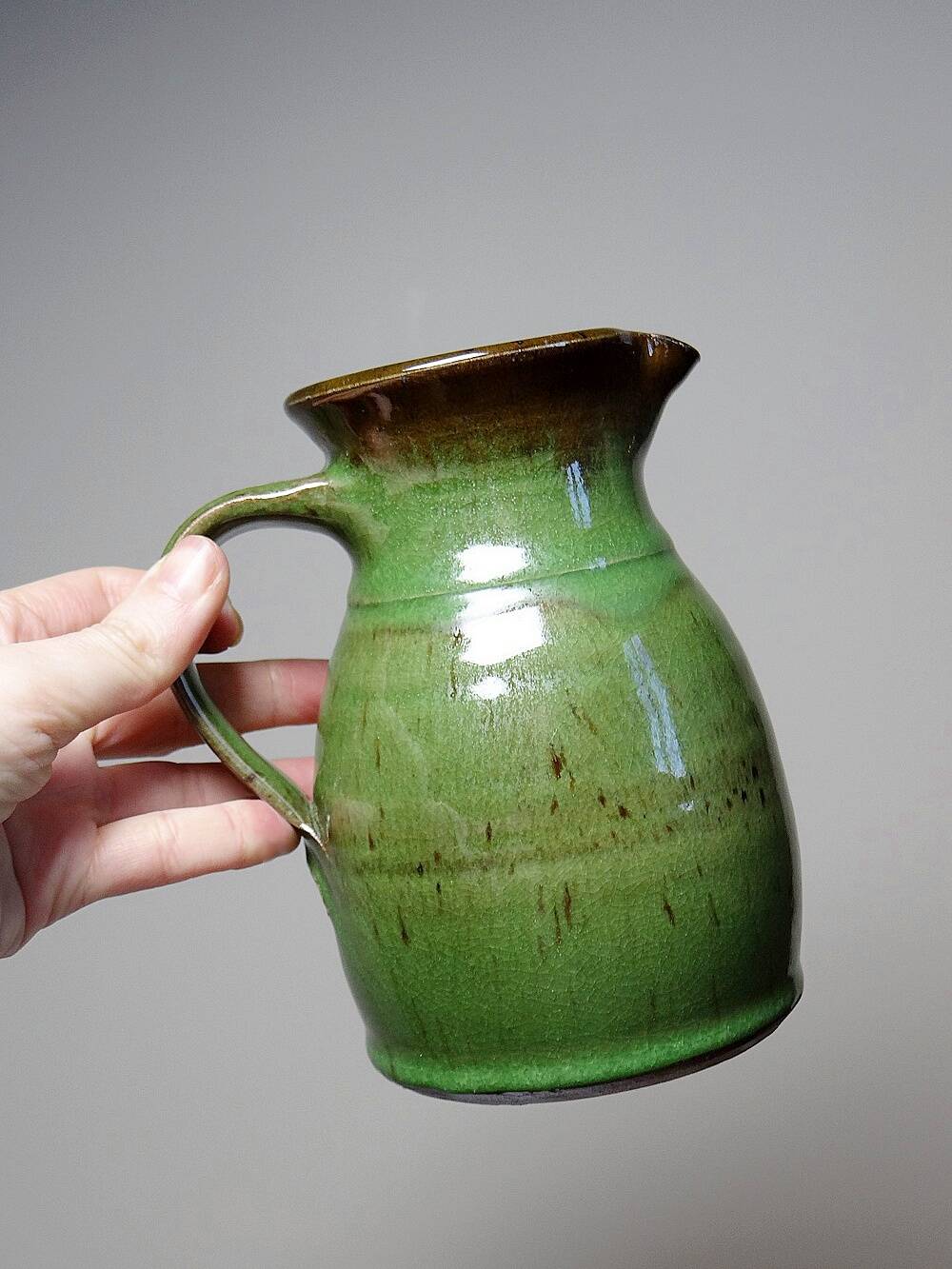 Small green pitcher enameled stoneware Sylvie Wlotkowski craftsmanship from Burgundy