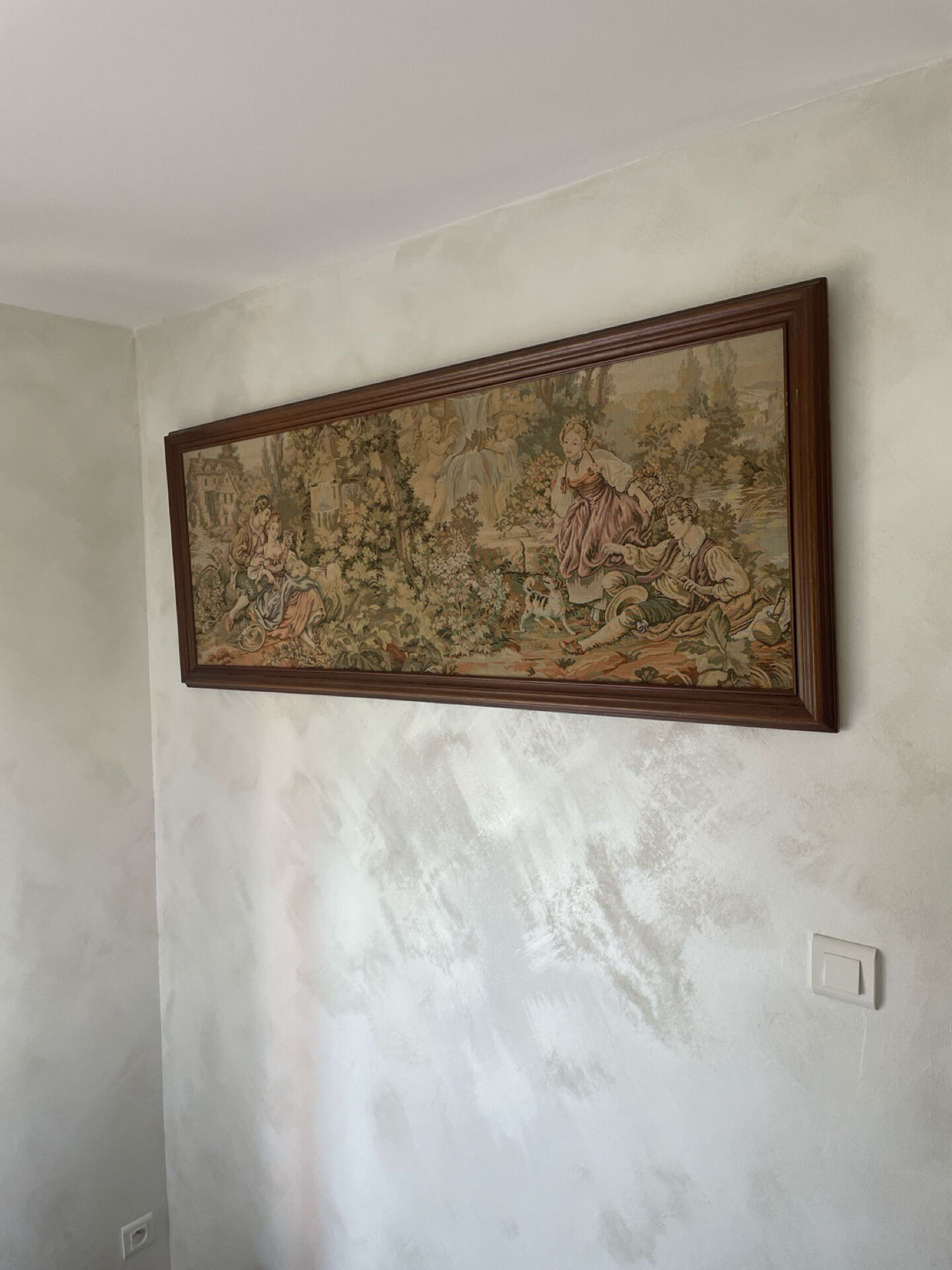 Large framed Aubusson-style wall tapestry