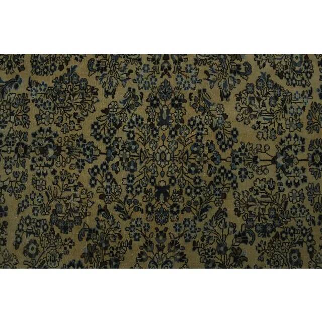1970s Vintage Persian Handmade Wool Cotton Green Area Rug 265x368